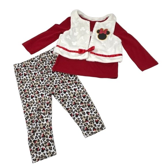 Baby Girl's Adorable Minnie Mouse Leggings & Vest & Red Shirt - Size 12 Month - Picture 1 of 7